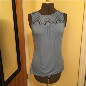 JKLA blue sleeveless blouse with lace inset